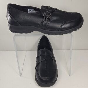 Comfortview Natalia Black Loafers Womens 9.5 W Slip On Floral Accent Shoes 44664